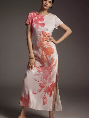 Anthropologies Satin Floral Printed Maxi